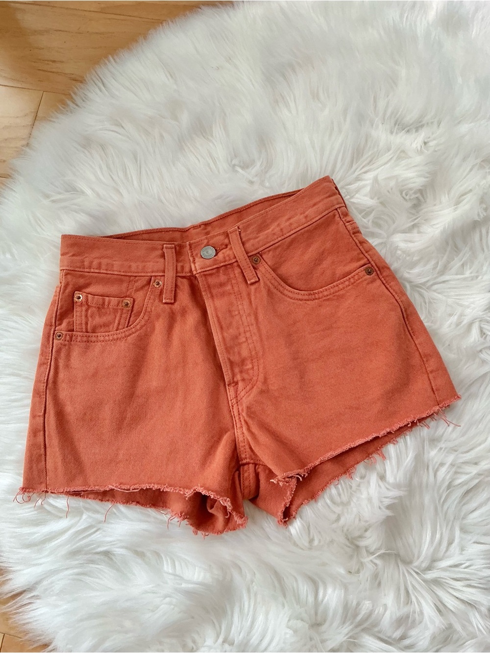Levi's 501 Orange High-Rise Denim Cutoff Shorts Size 24